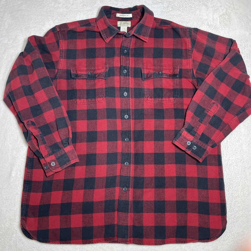 LL Bean Traditional Fit XL Tall Buffalo Plaid Chamois Button Up Item‎ ID 277982